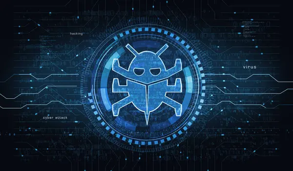 Solucan siber güvenlik ve dijital virüs saldırısı dijital konsepti. Ağ, siber teknoloji ve bilgisayar arkaplanı soyut 3D resimleme.