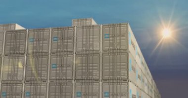 Poznan, Polonya, 3 Ağustos 2025: Liman terminali iş konseptinde Maersk kargo konteynerleri. Lojistik şirketi endüstriyel nakliye kutusu 3D.