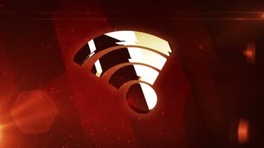 Kablosuz mobil iletişim ve internet sıcak nokta metal parlaklık sembolü. Soyut 3d altın metal yansıtma simgesi canlandırması.