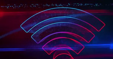 Kablosuz mobil iletişim ve soyut dijital nesne döngüsüne alınmış internet yardım noktası simgesi. Siber teknoloji konsepti sembolü kusursuz döngü animasyonu.