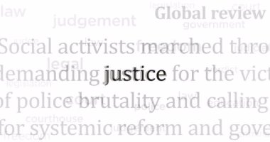 Adalet ve hukuk uluslararası medyada manşet oldu. Ekranlardaki internet haber başlıklarının soyut kavramı. Kusursuz ve döngülü animasyon.