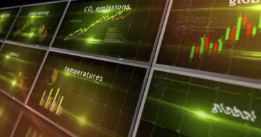 Küresel ısınma ve iklim değişikliği grafikleri ve diyagramları pürüzsüz ve döngüsüz 3d konsept animasyonu