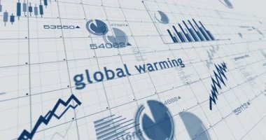 Küresel ısınma ve orgazm değişimi grafikleri ve diyagramları kağıt 3d konsept animasyonunda pürüzsüz ve döngüsüz