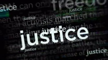 Adalet ve hukuk uluslararası medyada manşet oldu. Gürültü görüntüleme döngüsündeki haber başlıkları kavramı. TV arıza efekti pürüzsüz ve döngülü.