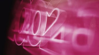 2026 yıllık yeni fütürist neon sembolü soyut dijital konsept. Küresel ağ ve siber teknoloji arkaplanı pürüzsüz ve döngülü 3D animasyon.