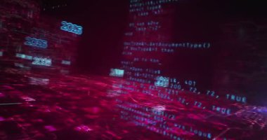 2026 yıllık yeni fütürist neon sembolü soyut siber konsept. Dijital teknoloji arka planı pürüzsüz ve döngüsel dinamik 3D animasyon.