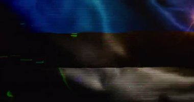 Estonya bayrağı arıza gürültüsüyle dalgalanıyor. Estonya 'nın afişi pürüzsüz ve döngülü konsept animasyonu.