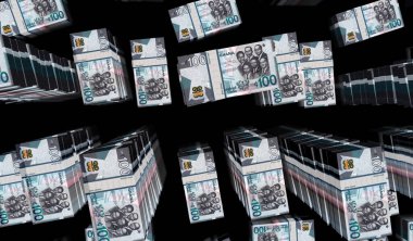 Gana Cedi Ghanaian para paketi 3D resim. 100 GHS banknot destesi. Maliye, nakit, ekonomi krizi, iş başarısı, durgunluk, banka, vergi ve borç kavramı.