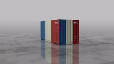 France export production and import cargo containers in port terminal business concept. France flag industrial shipping box 3d loopable and seamless animation.