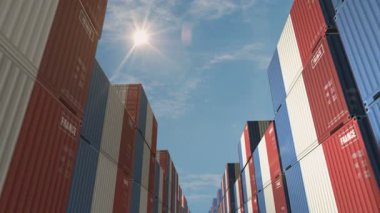 France export production and import cargo containers in row seamless and loopable business concept. France flag industrial shipping box 3d loop.