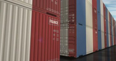 France export production and import cargo containers in row seamless and loopable business concept. France flag industrial shipping box 3d loop.