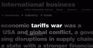 Tariffs war and import taxes headline news across international media seamless looped. Abstract concept news titles broadcast on screens loop.