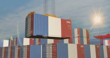France export production and import containers cargo crane. Business concept of transport, loading and shipping with a France flag.