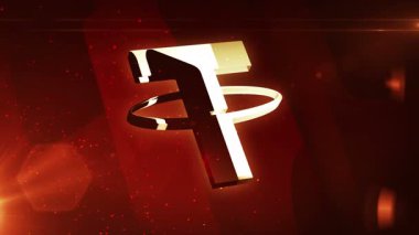 Tether stablecoin crypto currency USDT digital dollar metal shine symbol. Abstract 3d golden metal reflection icon animation.