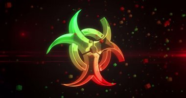 Biohazard virus warning symbol digital abstract concept holographic glass. Cyber technology and computer background 3d object.
