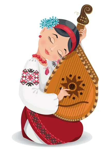 一个女孩弹奏管弦乐队 卡通女郎 漂亮的女孩矢量 乌克兰民间传说照片 — 图库矢量图片#
