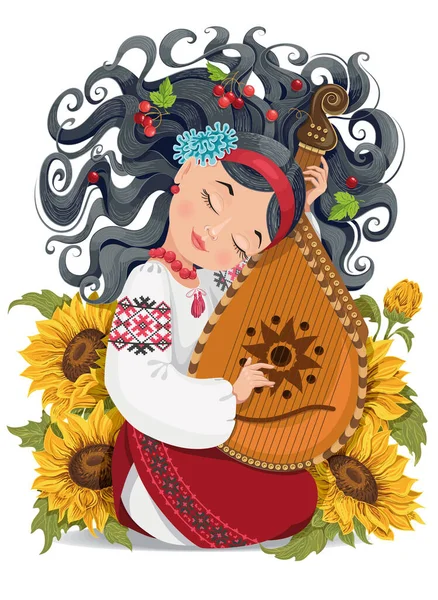 漂亮的女孩矢量 音乐家卡通片 乌克兰民间传说 乌克兰女孩弹管弦乐队 — 图库矢量图片#