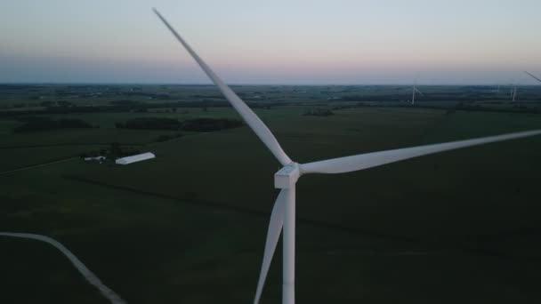 Aerial View Wind Park Wind Turbines Standing Wheat Field Sunset — Stock Video