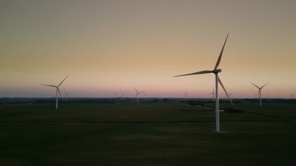 Aerial View Wind Park Wind Turbines Standing Wheat Field Sunset — Stock Video