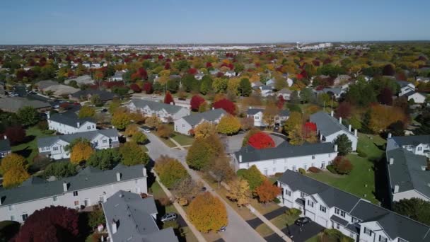 Drohnenaufnahme Eines Amerikanischen Vororts Herbst Aufnahme Der Nachbarschaft Hochwertiges Filmmaterial — Stockvideo