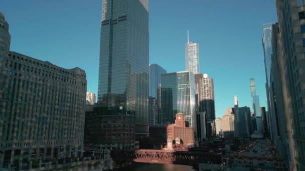시카고 일리노이 항공기가 시카고 다운타운 초고층 빌딩을 있습니다 고품질 — 비디오