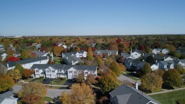 Drone Zicht Amerikaanse Buitenwijk Herfst Maken Buurtfoto Hoge Kwaliteit Beeldmateriaal — Stockvideo