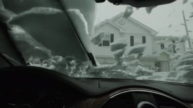 Araba sileceği kışın arabanın içinden ön camı kardan temizler. - Evet. Yüksek kalite 4k görüntü