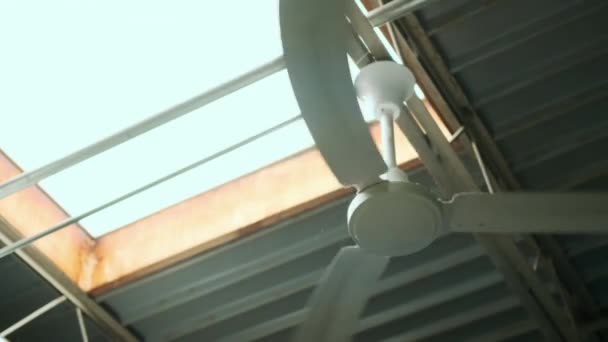 Вращение Потолочного Вентилятора Быстро Движущийся Вентилятор Крыше Высококачественные Кадры — стоковое видео