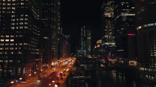 Σικάγο Illinois Ηπα Εναέρια Πλάνα Από Σιλουέτες Σικάγο Downtown Ουρανοξύστη — Αρχείο Βίντεο