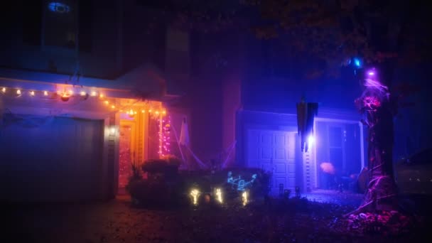 Cadılar Bayramı Kutlaması Için Dekore Edildi Mistik Sisli Bir Gece — Stok video