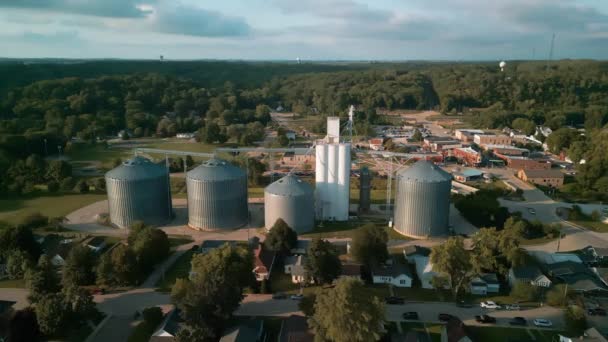 Metalen Tanks Van Lift Van Grain Drogen Complex Stalen Opslag — Stockvideo