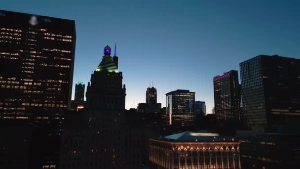 Chicago Illinois Stany Zjednoczone Zdjęcia Lotnicze Sylwetki Chicago Wieczorem Wieżowiec — Wideo stockowe