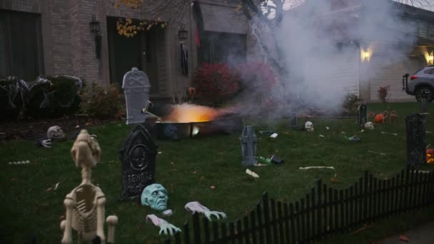 Ház Díszített Ünneplésére Halloween Egy Misztikus Ködös Este Kiváló Minőségű — Stock videók