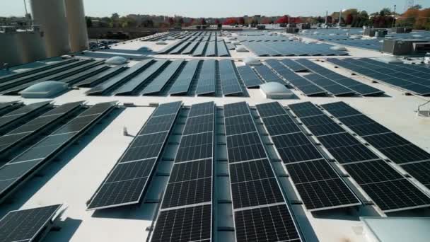 Drone Flight Fly Solar Panels Renewable Green Alternative Energy Roof — 图库视频影像