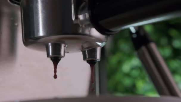 Nahaufnahme Des Zubereitens Von Kaffee Mit Der Kaffeemaschine Tasse Espresso — Stockvideo