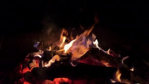 篝火失火后被焚烧 以便为烧烤用烤炉做饭准备柴火 慢动作高质量的4K镜头 — 图库视频影像