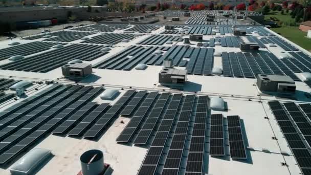Drone Flight Fly Solar Panels Renewable Green Alternative Energy Roof — Stockvideo