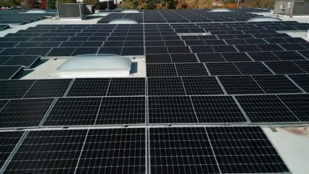 Drone Flight Fly Solar Panels Renewable Green Alternative Energy Roof — Vídeo de Stock