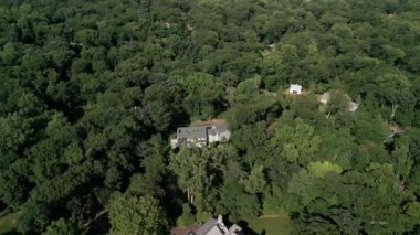 Yaz zamanı Amerikan banliyösünün insansız hava aracı görüntüsü. Mahallenin fotoğrafını çekiyorum. - Evet. Yüksek kalite 4k görüntü