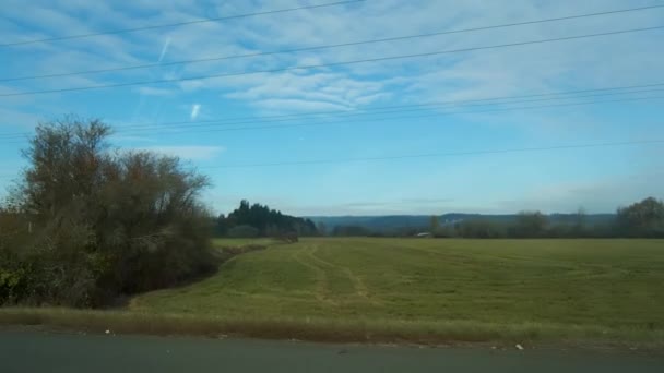 Driving Country Highway Lined Green Forests Oregon High Quality Footage — Stock Video