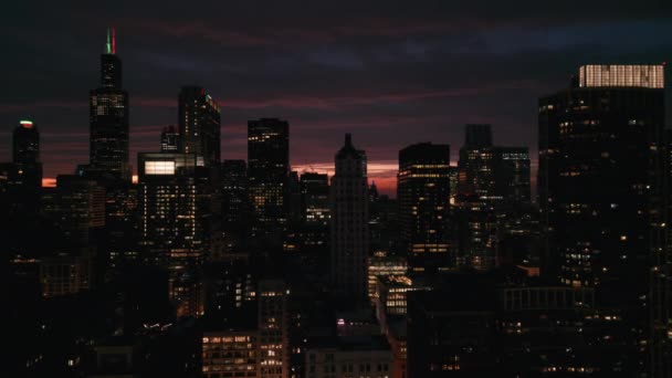Arranha Céus Baixa Chicago Noite Imagens Aéreas Largas Imagens Alta — Vídeo de Stock