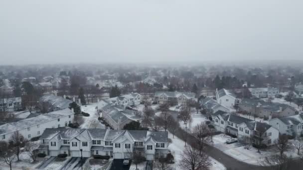 Aerial View Flying Suburbs Viewing Snow Covered Landscape Fallen Snow — Stock Video