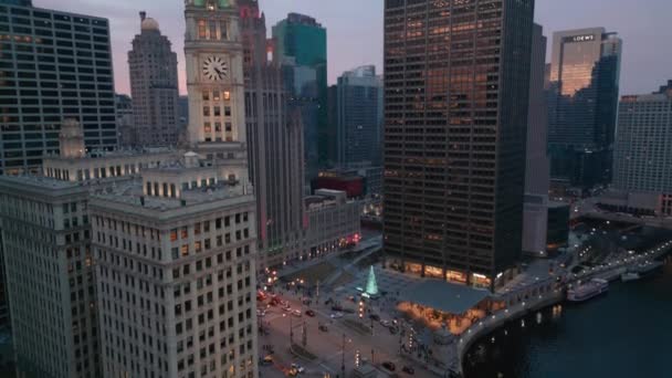 Ulice Centru Chicaga Době Západu Slunce Letecké Záběry Vysoce Kvalitní — Stock video