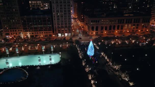 Yılbaşı Için Şehir Merkezinde Noel Ağacı Paten Sahası Olan Şikago — Stok video
