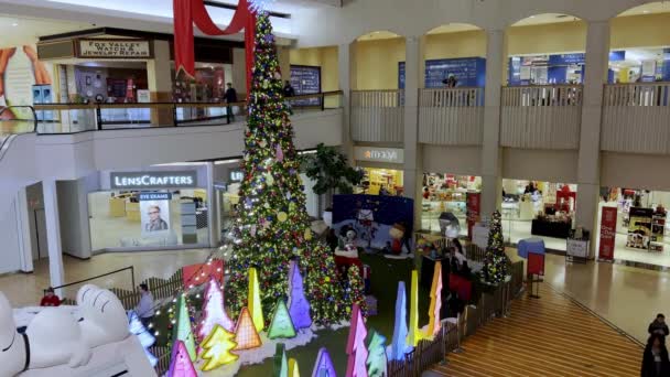 Яскраве Різдвяне Дерево Прикрашене Вогнями Торговому Центрі Naperville Сша Вересня — стокове відео