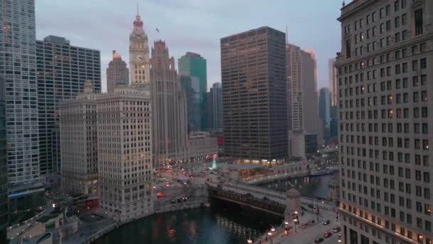 Centrum Chicago Street Czasie Zachodu Słońca Nagranie Powietrza Wysokiej Jakości — Wideo stockowe