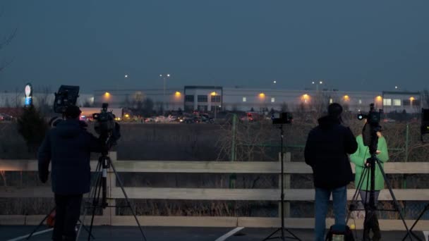 News Crew Cameramen Reporters Scene Crash Plane Bolingbrook Usa January — Stockvideo