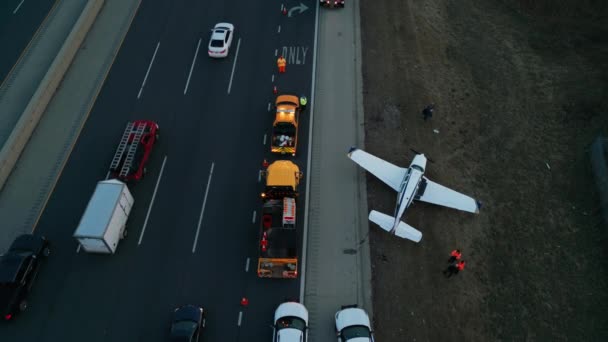 Emergency Airplane Landing Highway Drone Shot High Quality Photo — Video Stock