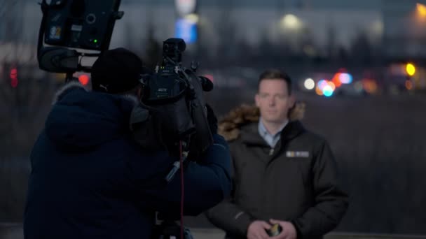 News Crew Cameramen Reporters Scene Crash Plane Bolingbrook Usa January — Vídeo de Stock