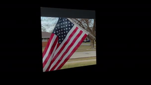 American Flag Front House Seen Window Door High Quality Footage — Vídeo de stock